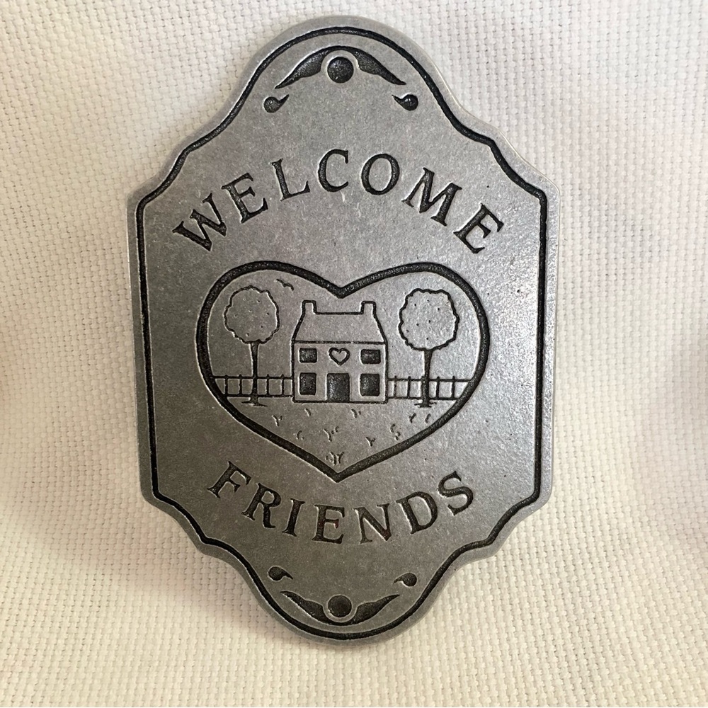 Vintage Welcome Friends Metal Door Knocker /Decor House trees inside a heart